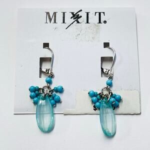 Mixit Blue and Silver Teardrop  Turqousie Teal crystal seed bead Boho Earrings